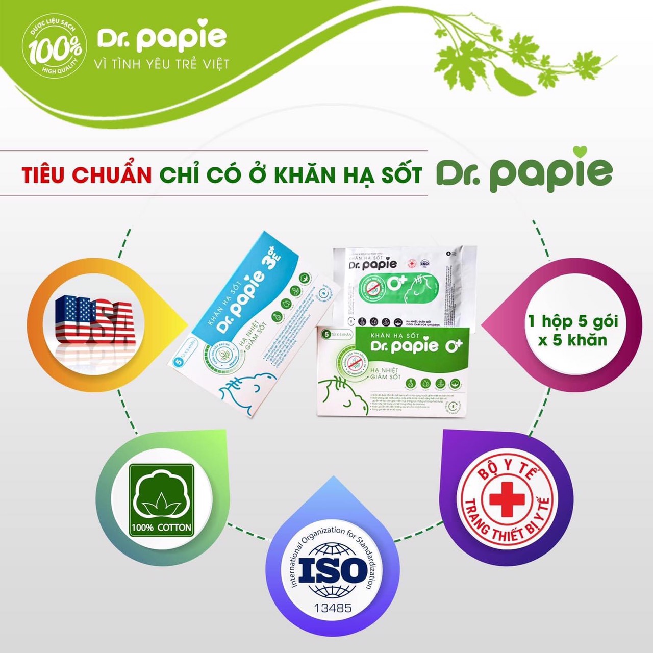 Khăn Lau Hạ Sốt Dr Papie Hộp 5 Gói (5 Khăn/Gói)