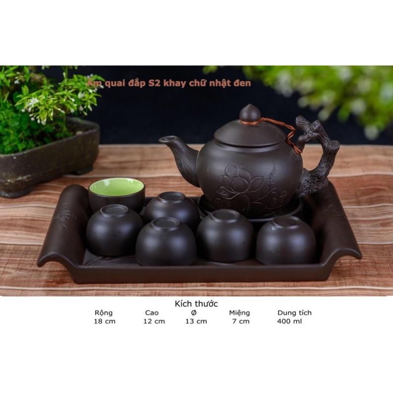 Bộ ấm chén tử sa khay chữ nhật gốm Bát Tràng