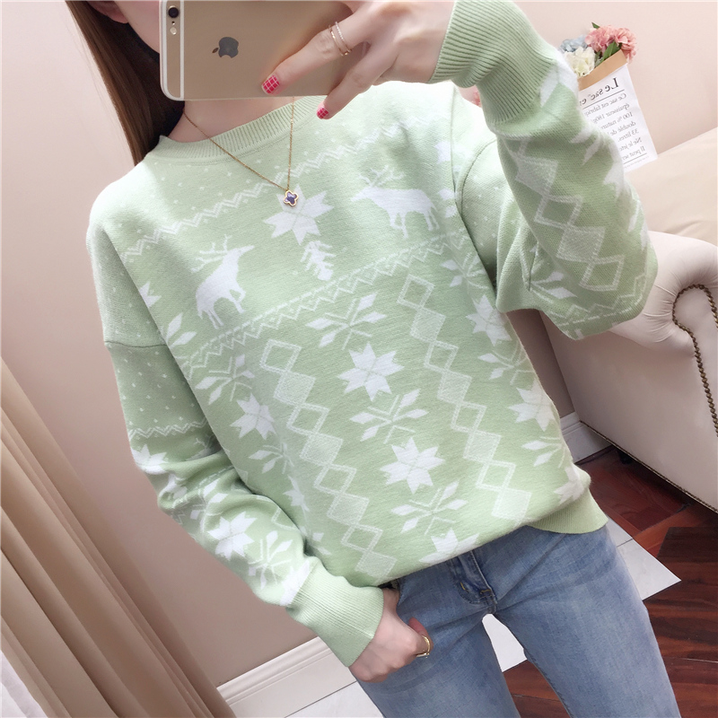 1Z32 Áo len nữ họa tiết Giáng Sinh