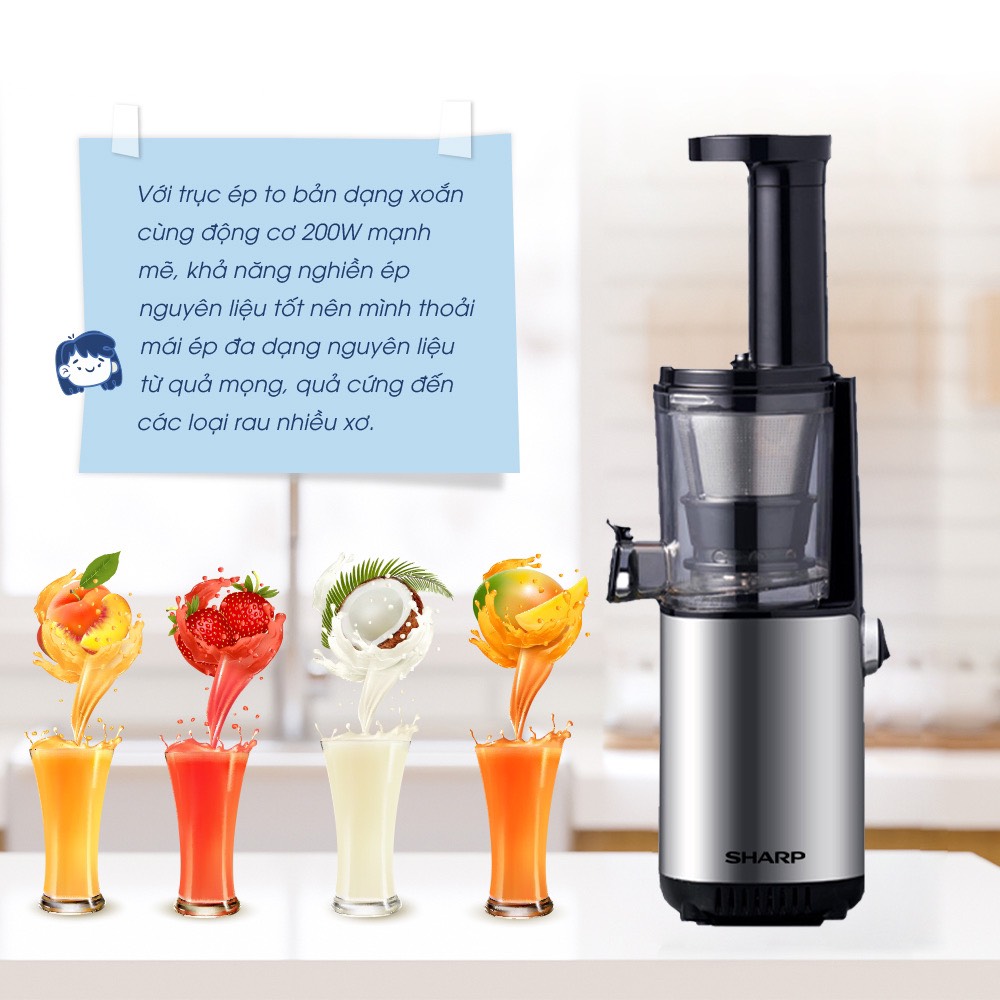 máy ép chậm mini ks-167, vỏ inox bền, đẹp, máy ép chậm mini sharp ks167