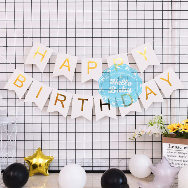 Dây treo chữ Happy Birthday đuôi cá bằng giấy bản nhỏ