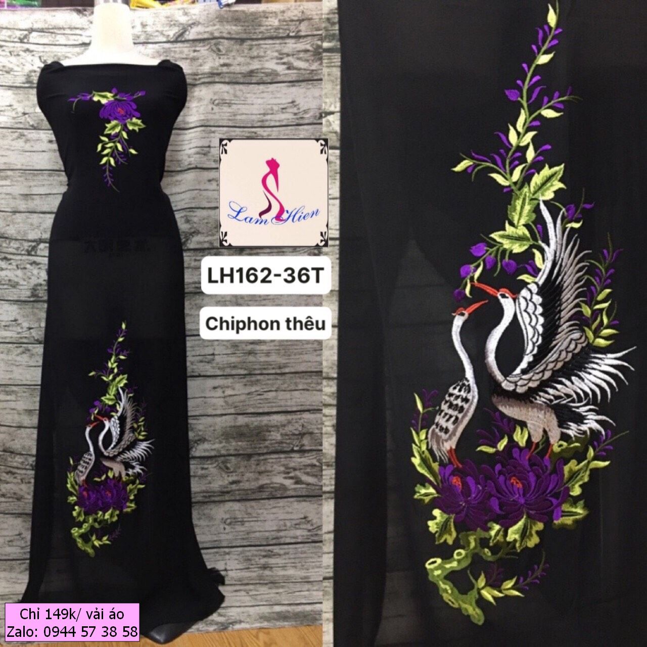Lâm hiền-vải áo dài thêu lh162