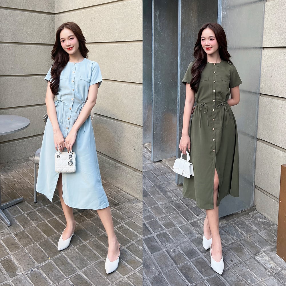 Voucher siêu sale 15% OLV - Đầm suông rút dây eo 2 màu Dress