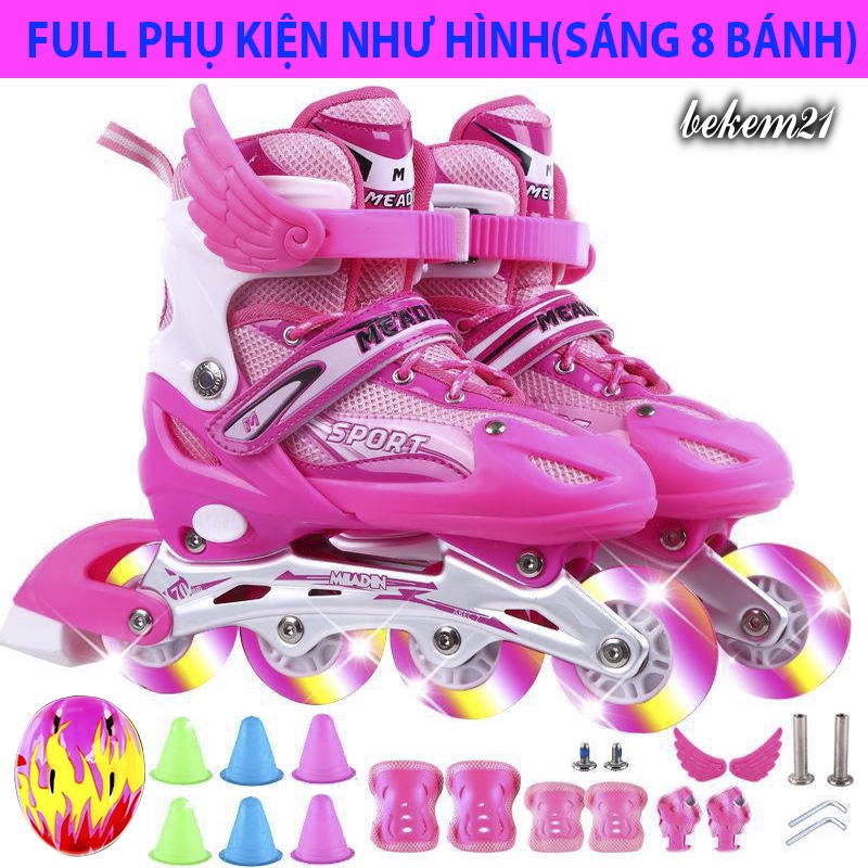 8 bánh phát sáng Giày Patin trẻ em Sport, Batin người lớn khung hợp kim, tặng FULL 20 món bảo hộ và phụ kiện