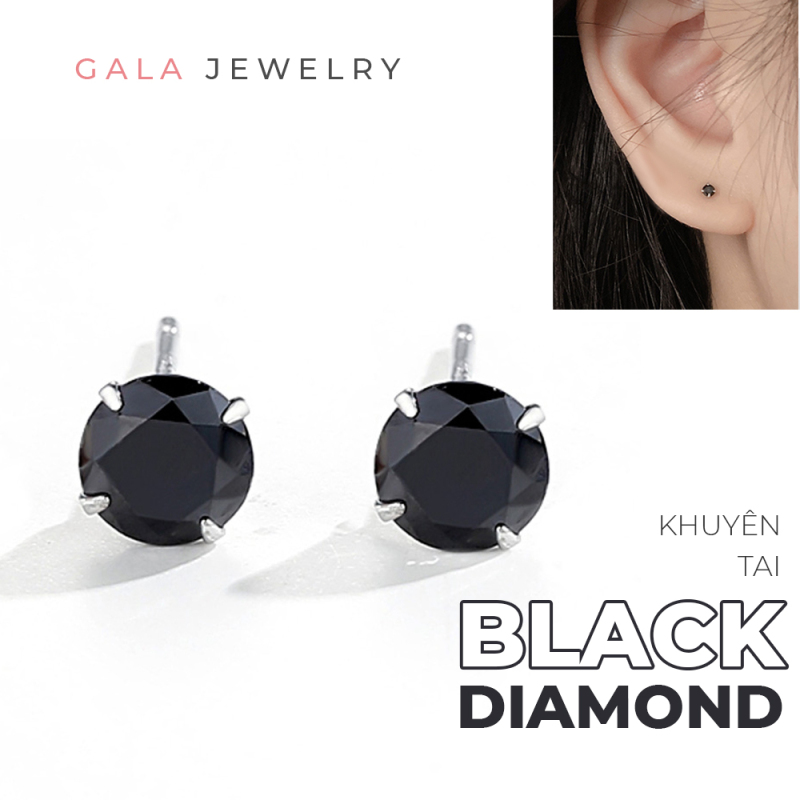 Bông tai bạc 925 Gala Black Diamond KT06D - khuyên kiểu dáng đơn giản dành cho nam nữ phong cách unisex