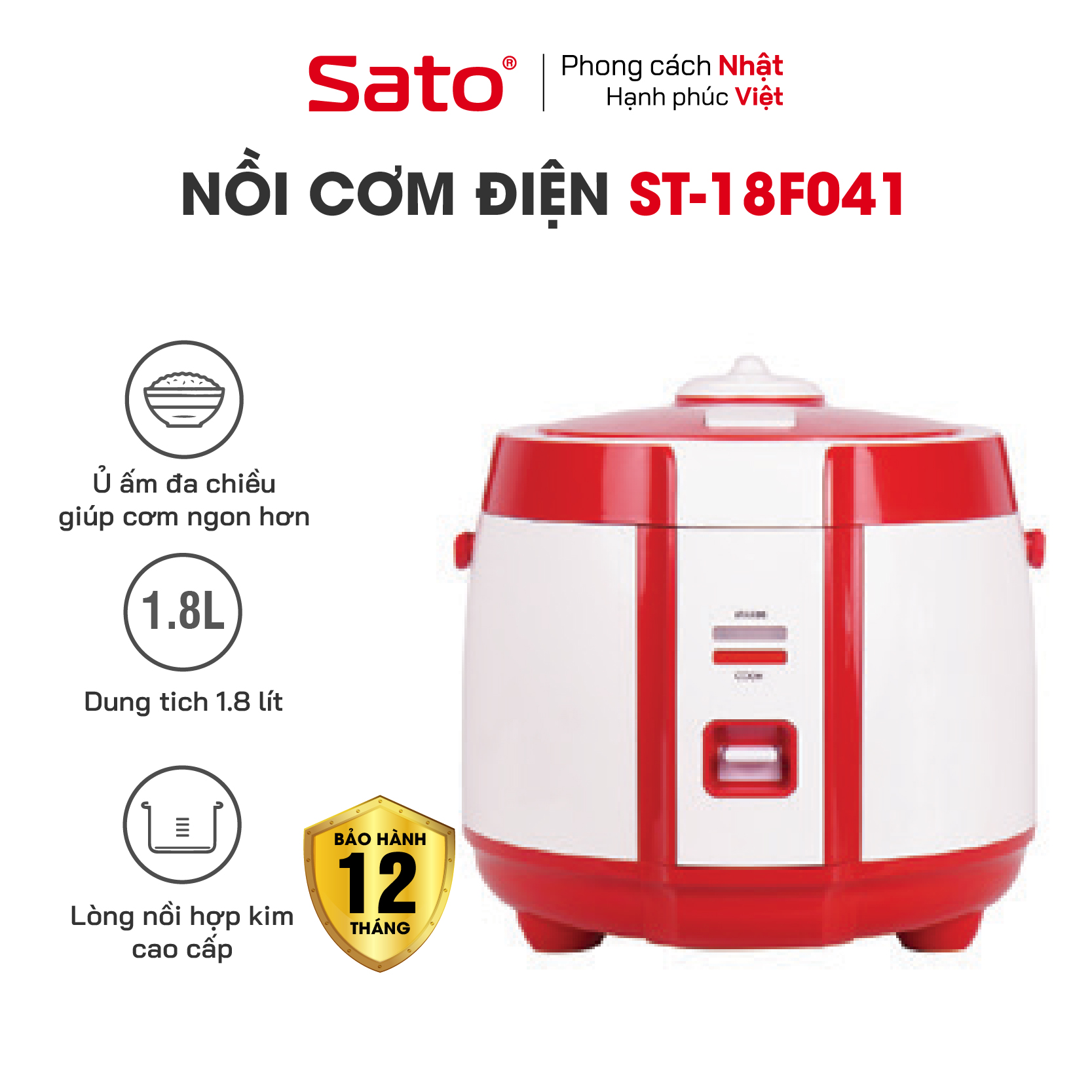 Nồi cơm điện quai xách 1.8L Sato 18F041