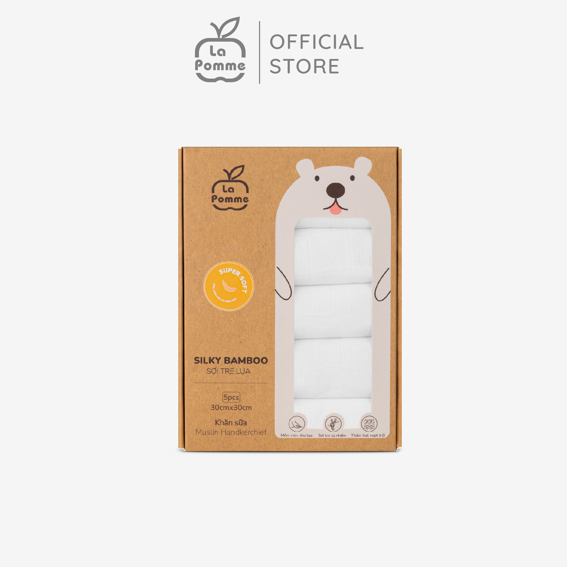 K001 Set 5 Khăn sữa sợi tre lụa (30x30) La pomme