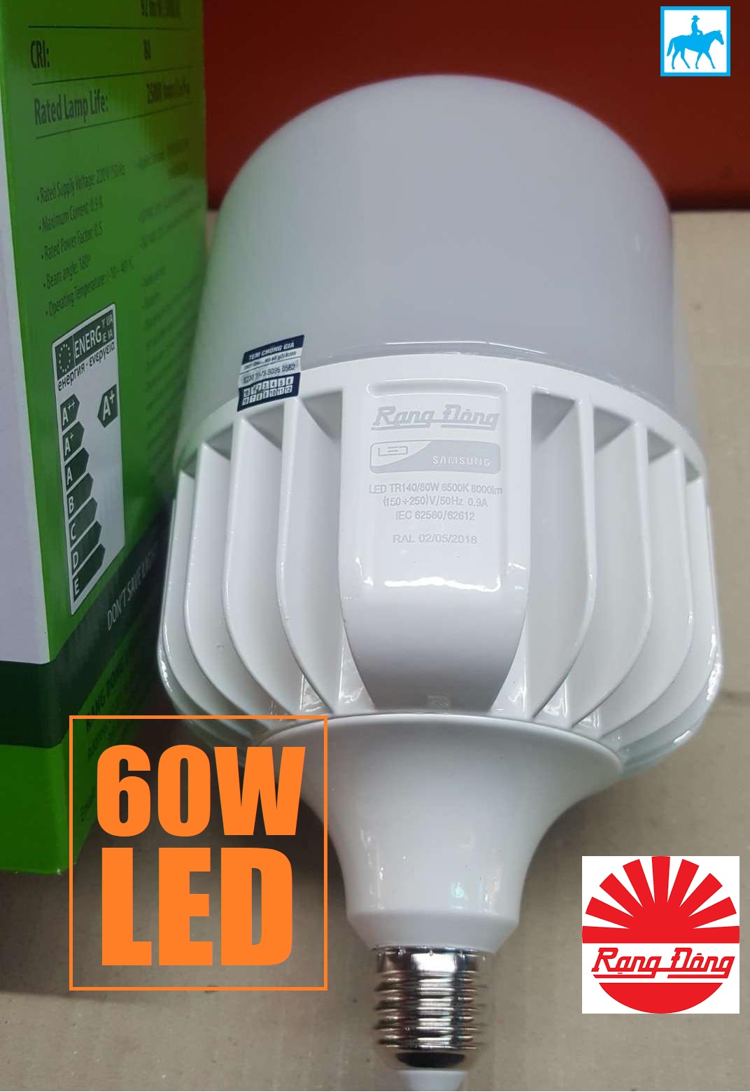 Bóng đèn Rạng Đông 60W LED Bulb trụ E27 Chip Led Samsung TR135NĐ