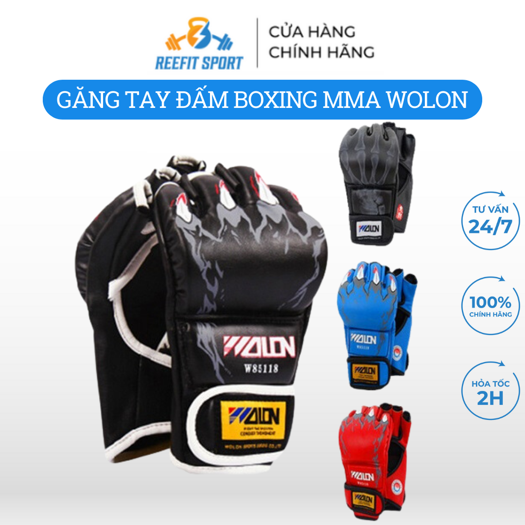 Găng tay đấm boxing hở ngón MMA Wolon màu ngẫu nhiên