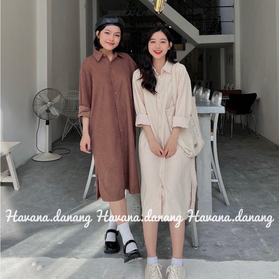 [VOUCHER 12%/149K] Đầm sơ mi dáng suông chất nhung