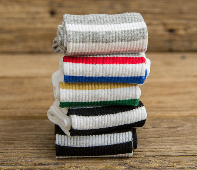 Vớ tất cotton cổ lửng kẻ sọc nhiều màu basic