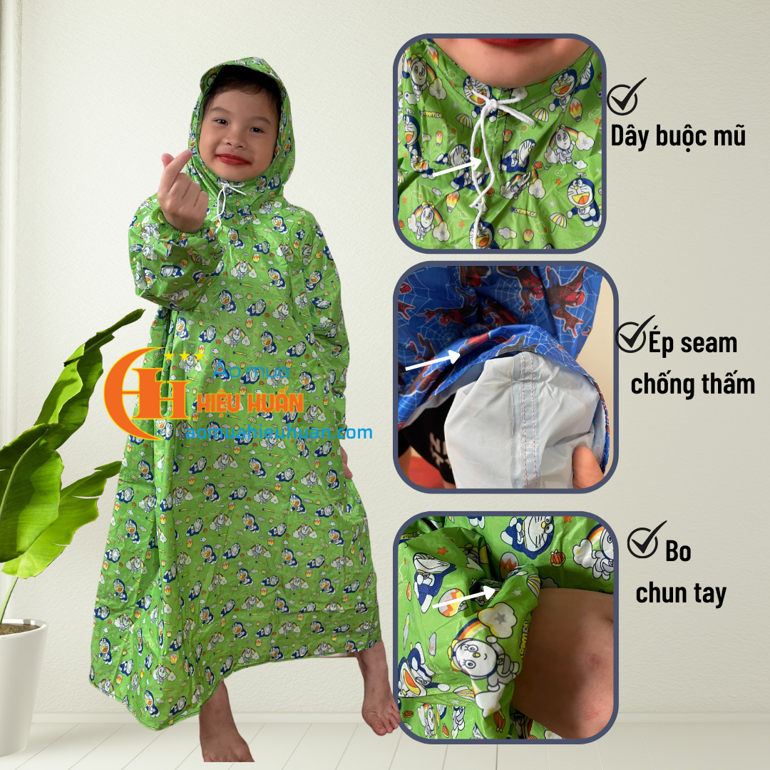 Áo Mưa Cho Bé loại Bit Quây vải dù siêu dai Trẻ Em cao cấp, chống rách áo mưa Hiệu Huấn