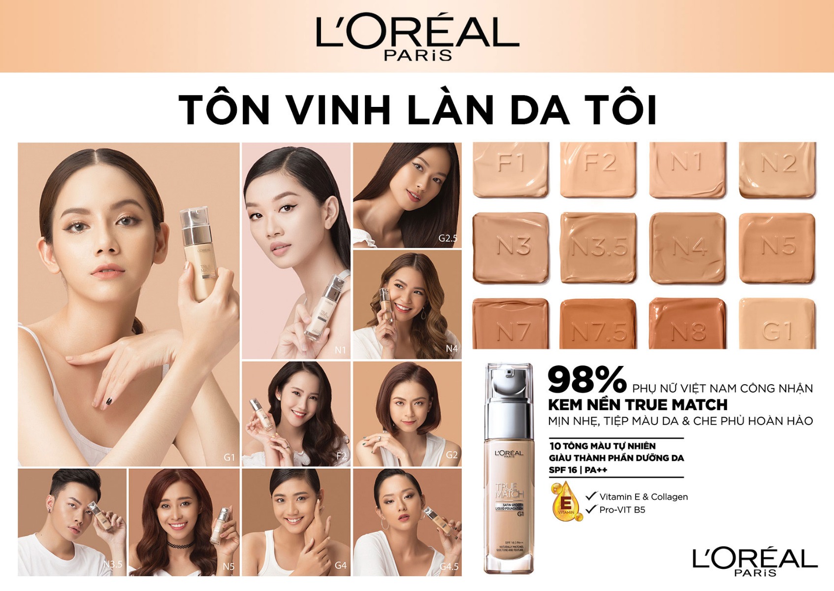 [HCM]KEM NỀN DƯỠNG ẨM LOREAL TRUE MATCH LIQUID FOUNDATION G2.5 30ML