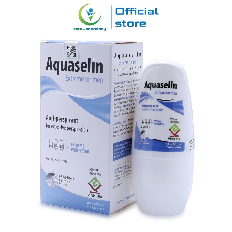 Lăn khử mùi cho nam Aquaselin Extreme For Men 50ml - Không mùi, không cồn, không ố vàng áo, không thâm nách, dùng cho mọi loại da