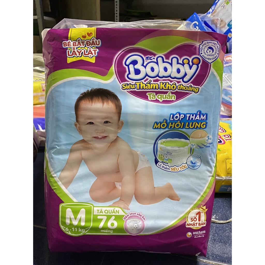 ( Cộng 6/8 miếng ) Bỉm Bobby dán size M76,L68,Xl62, Xxl56 mới nhất.