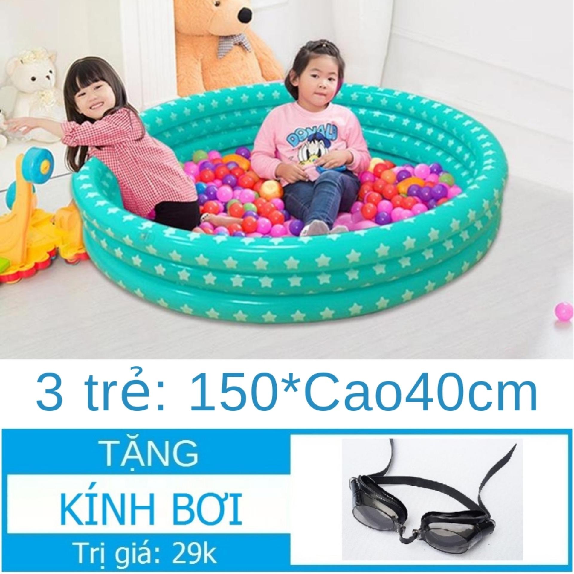 Bể bơi hồ bơi cho trẻ em bé hình Tròn 3 tầng (150x40cm) Tặng Kính Bơi Hồ bơi 2 đáy chống thủng