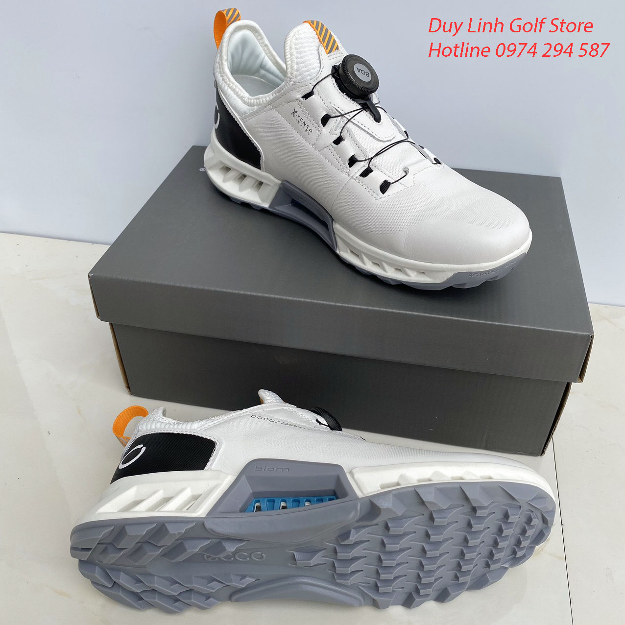 giày golf nam ecco, có nút vặn, chất liệu da pu cao cấp không thấm nước, đi êm chân, men's golf shoes, giày gôn nam