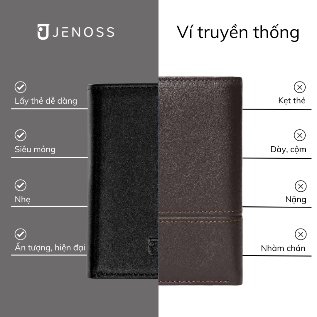 Ví Thông Minh Taurus & Hộp Đựng Thẻ Tự Động, Ví Da Nam Cao Cấp Gập Ba Mini Nhỏ Gọn Nhiều Ngăn Bóp Tiền Chính Hãng Jenoss