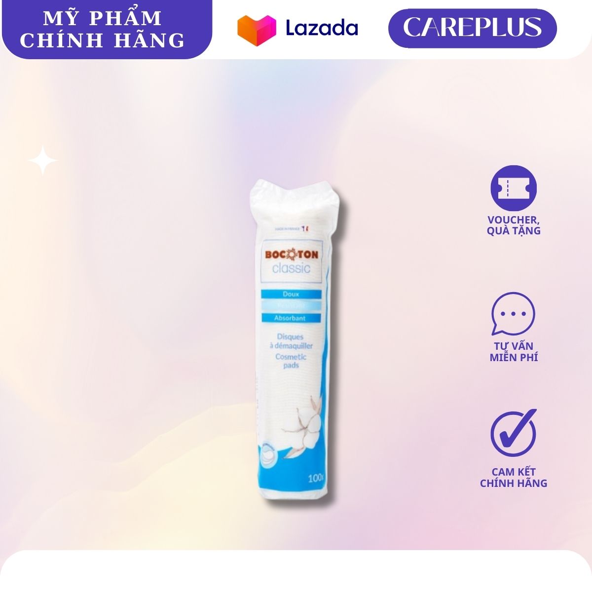 Bông tẩy trang bocoton Classic pháp 100 miếng