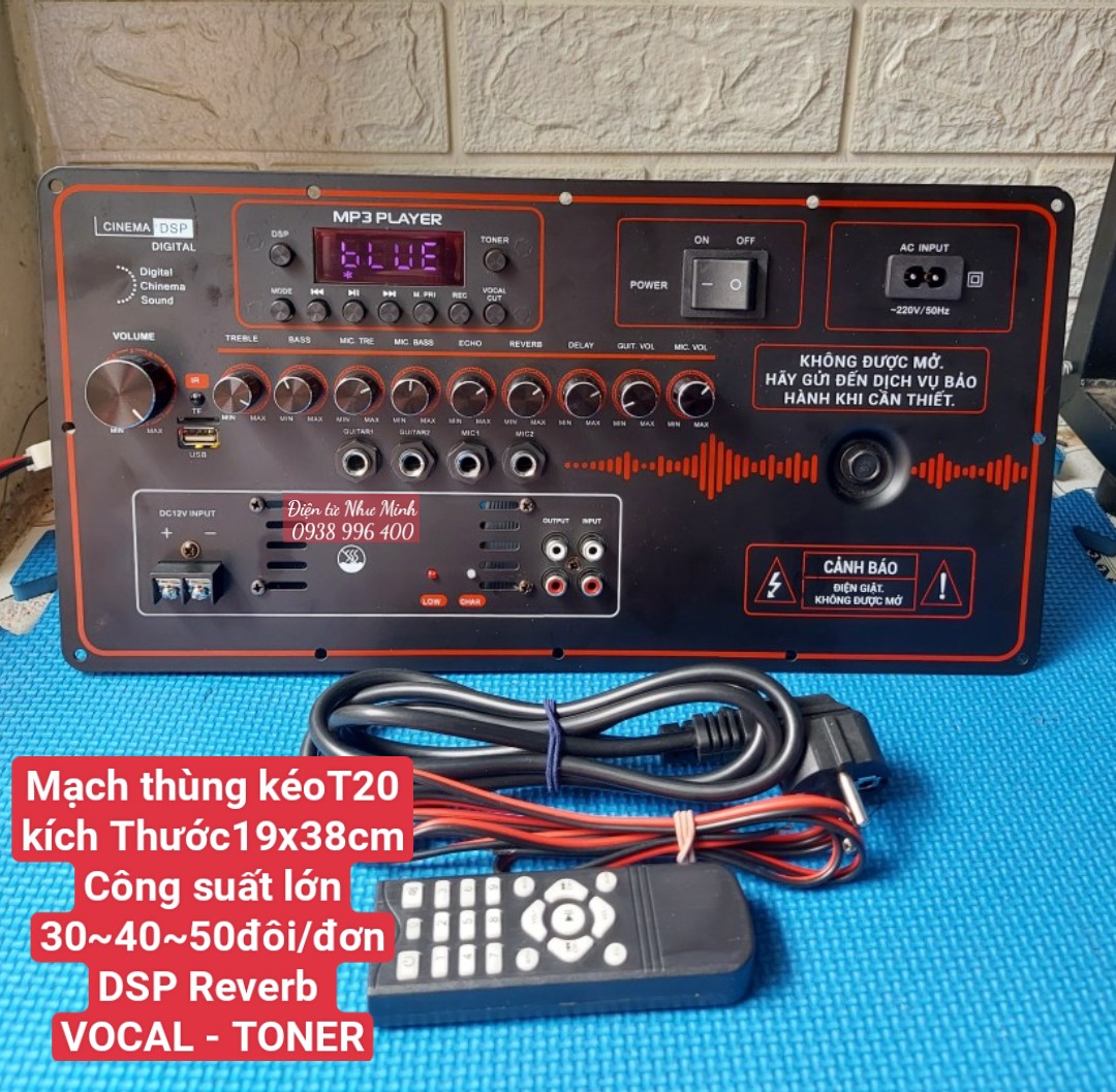 Mạch loa kéo dsp reverb f200 , kích thước 19cmx38cm dùng thùng bass 40 đôi/đơn