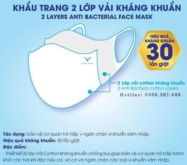 10 chiếc khẩu trang vải kháng khuẩn 2 lớp Palvin