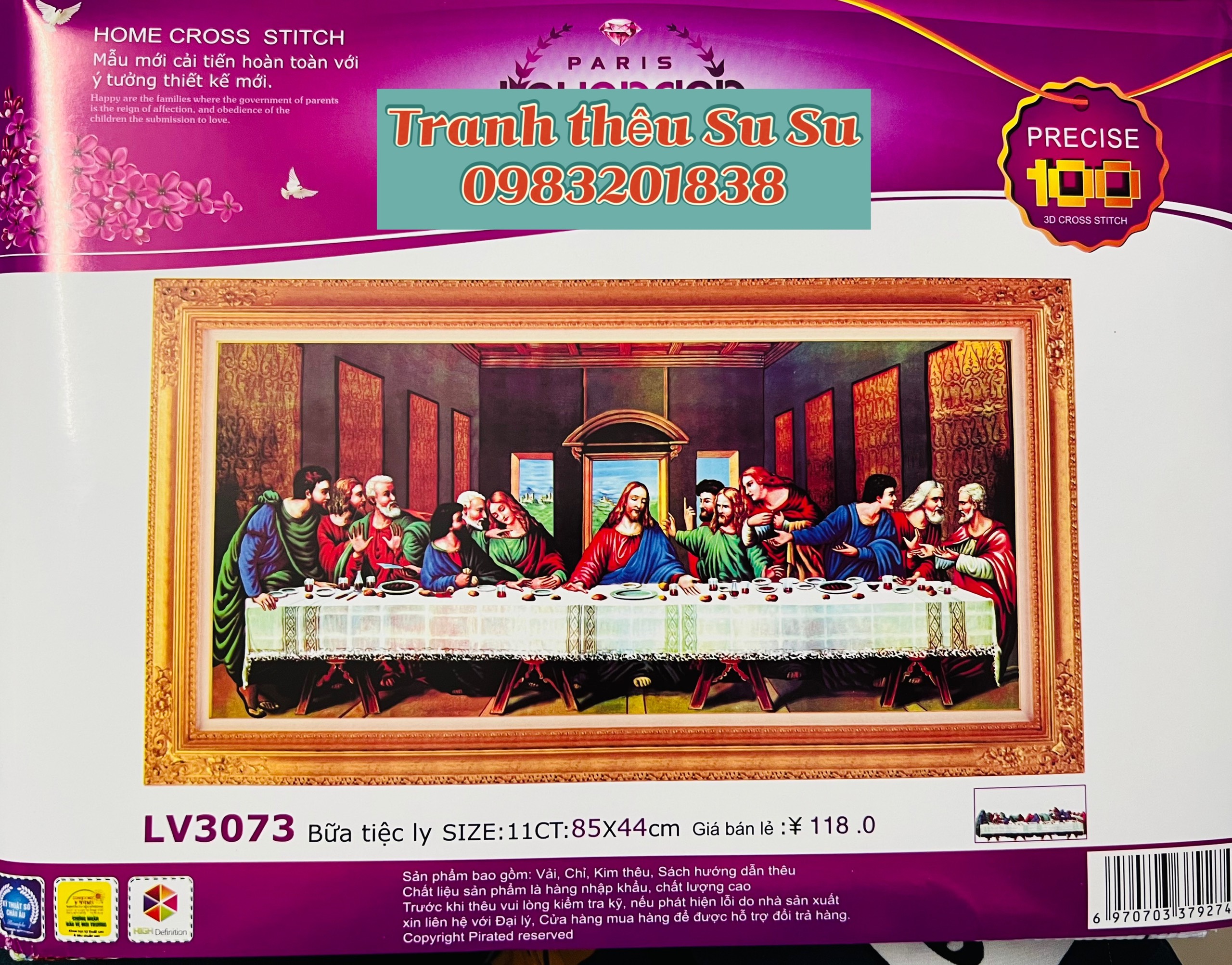 Tranh thêu chữ thập bữa tiệc ly lv3073, kích thước 85 x 44 cm