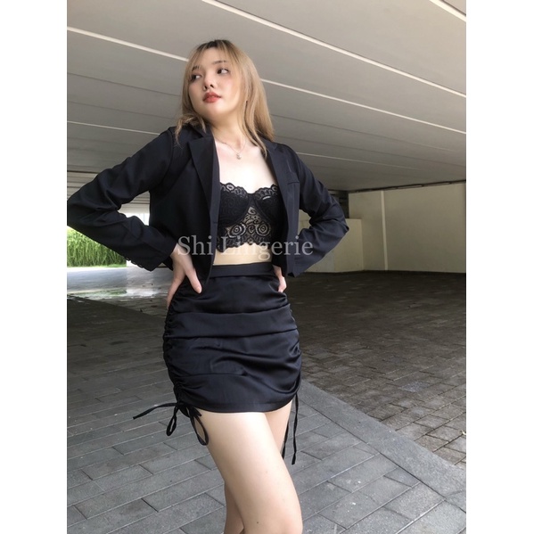 Chân váy lụa ôm dây rút có quần trong [Shi.Lingerie]