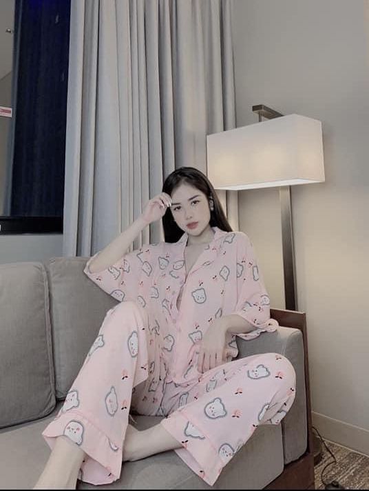 [ĐỒ MẶC NHÀ] Bộ Pyjama Mặc Nhà-Bộ Đồ Lụa Áo Cộc Quần Dài Siêu Xinh