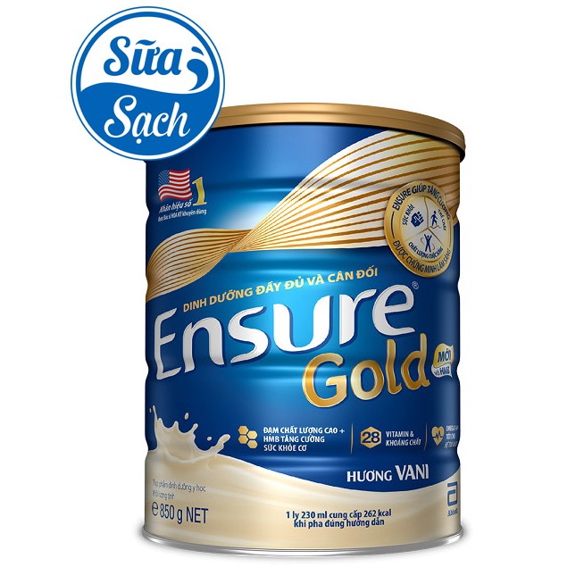 Sữa bột Ensure Gold Abbott (ít đường) lon 850gr date mới nhất