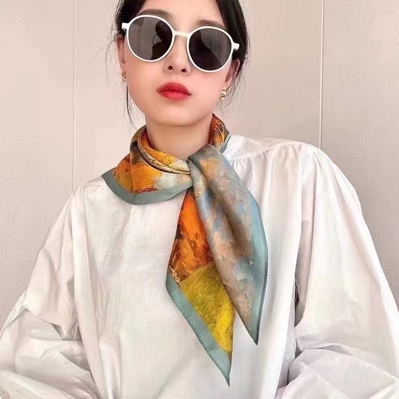 Khăn lụa vuông chất đẹp hàn quốc cao cấp 70x70cm - Khăn bandana lụa ThyThy băng đô,cột túi