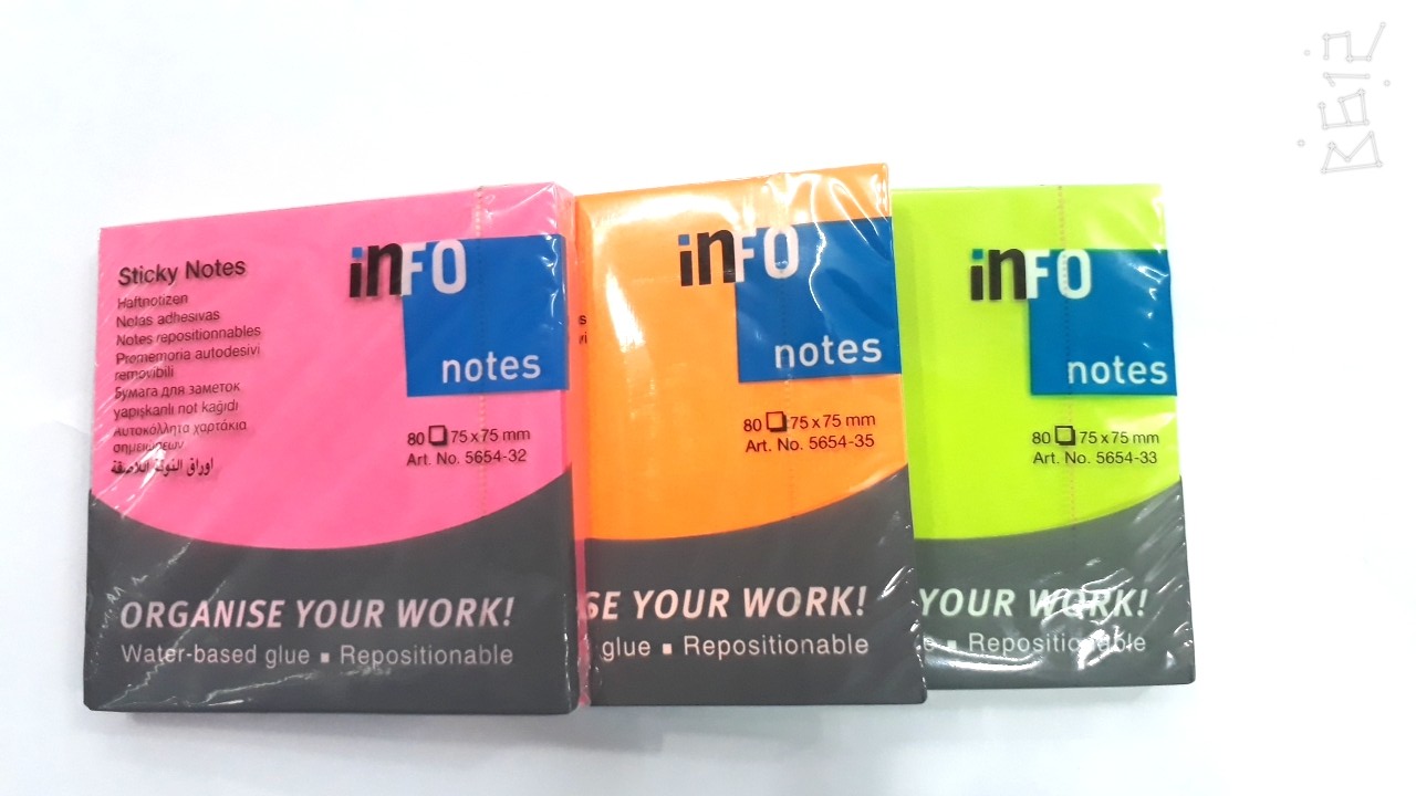 Giấy note màu dạ quang 3 x3  Info - Đức ( 1 xấp )