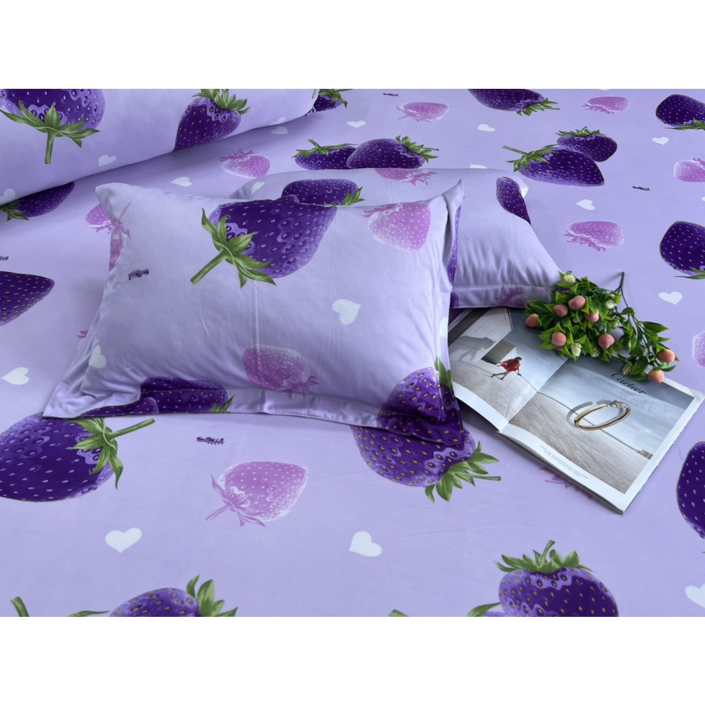 Bộ ga gối thun hàn quốc (vải Vạn Phát) mẫu Dâu tây