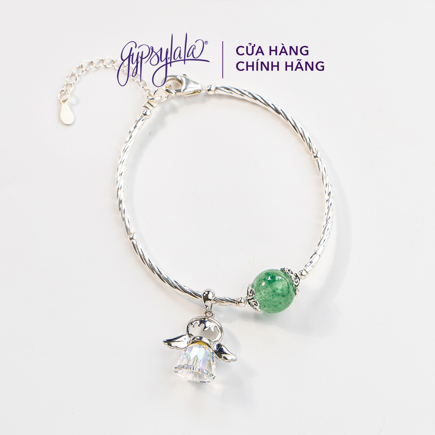Vòng tay đá thạch anh xanh thiên nhiên charm thiên thần sp004107 gypsy.lala