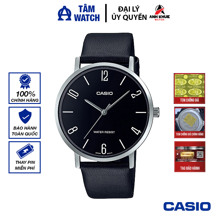 Đồng hồ nam dây da Casio Standard chính hãng Anh Khuê MTP-VT01L-1B2UDF (40mm)