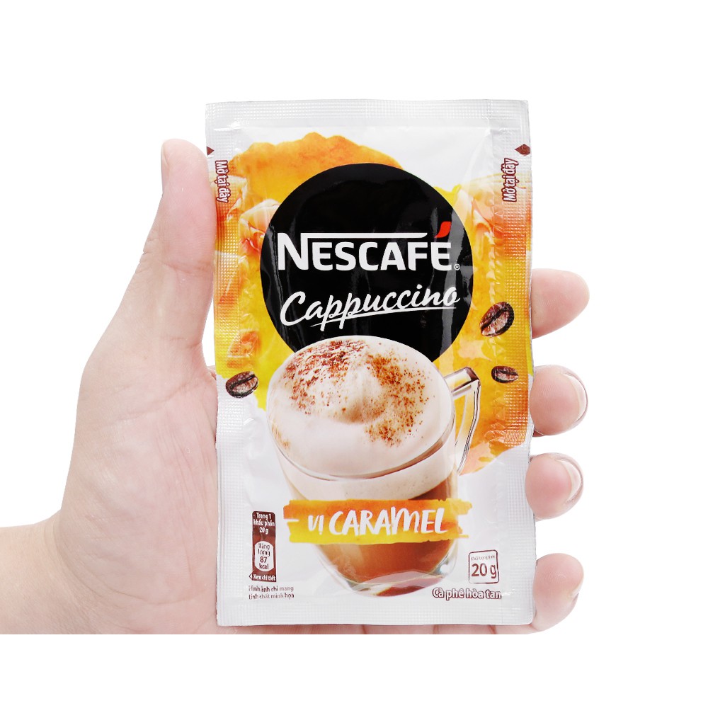 Nescafe Cappuccino Vị Caramel (hộp 10 gói x 20gr) - cà phê hòa tan 3in1