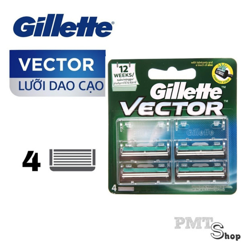 Vỉ Dao cạo râu 2 lưỡi Gillette Vector vỉ 4 cái thay thế nhập khẩu