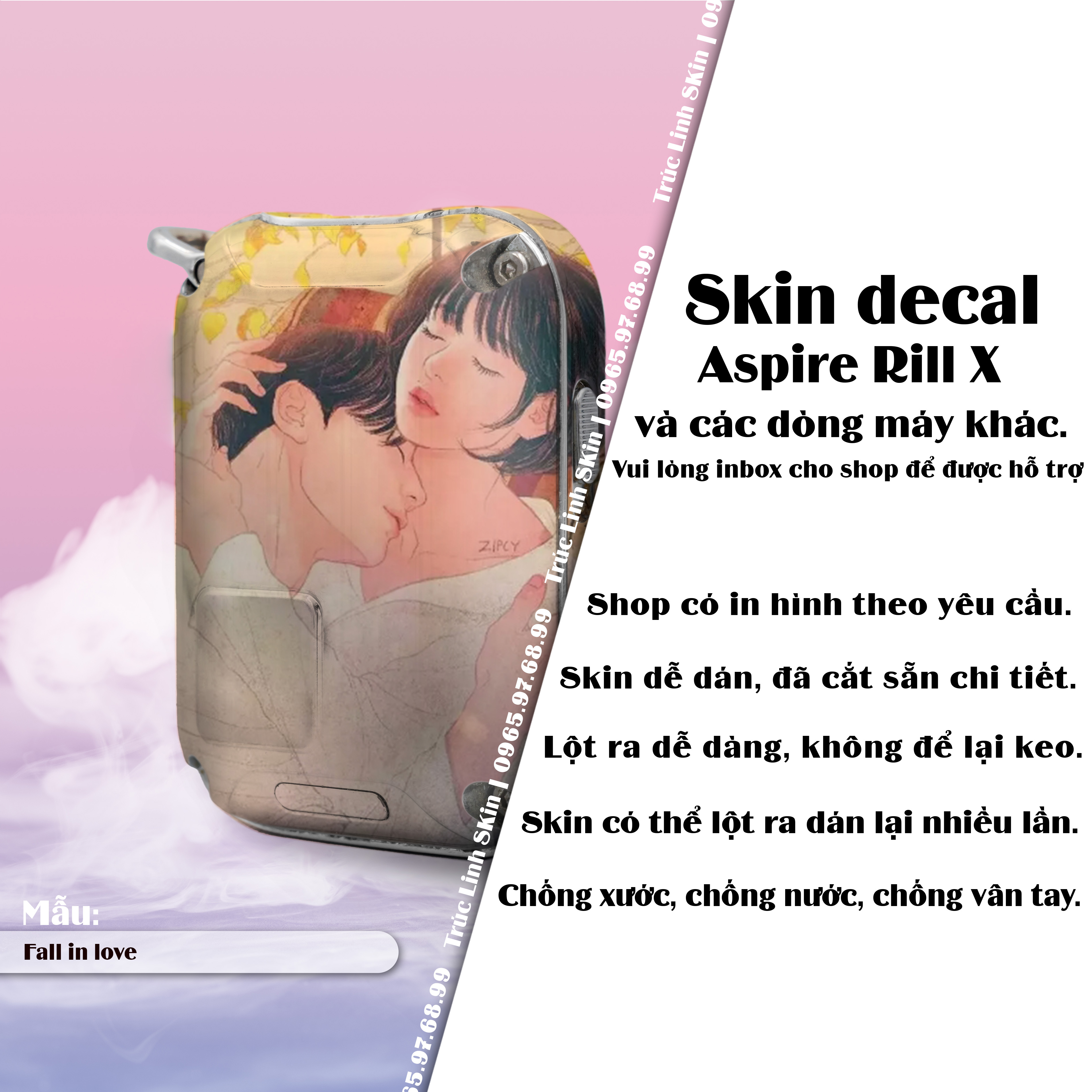 Miếng dán skin cho Riil X mẫu Fall in love (decal dễ dán, đã cắt sẵn)