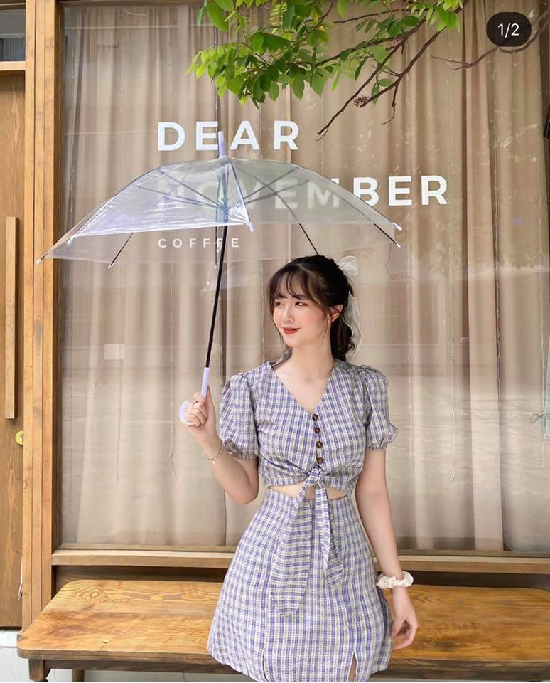 ĐẦM DẠO PHỐ SET CARO NƠ DỄ THƯƠNG