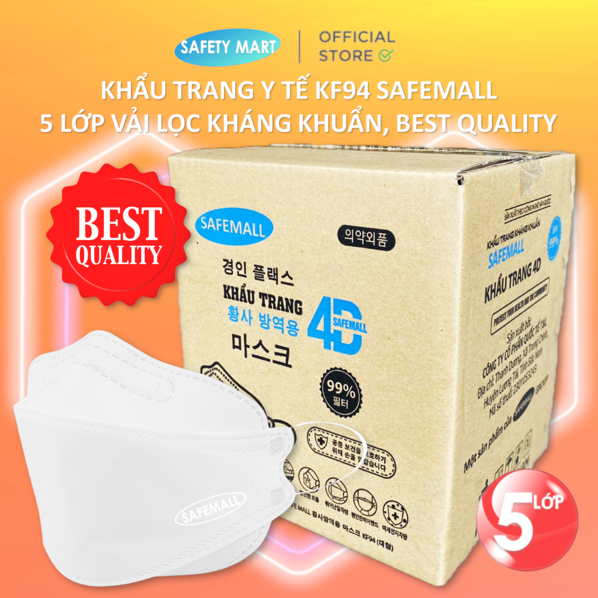 [HOT] Thùng 300 Khẩu trang y tế KF94 SafeMall 5 lớp lọc Premium N99+ Korea Technology , Thùng 300 chiếc khẩu trang KF94 loại 5 lớp Kháng Khuẩn Kháng Bụi Mịn lên đến 99% - Hàng Chính Hãng Safety Mart Official