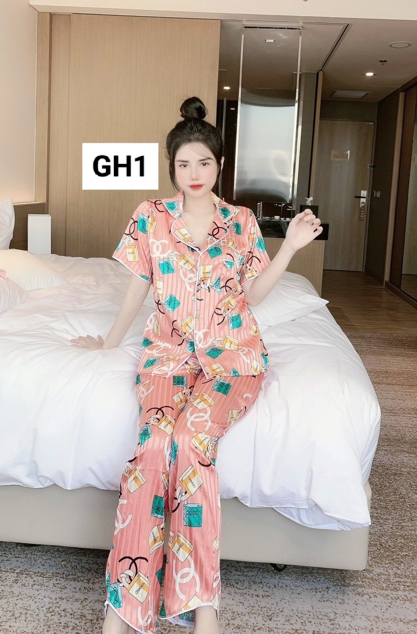Đồ bộ nữ pijama lụa Gấm tay ngắn quần dài có túi (40-60kg)