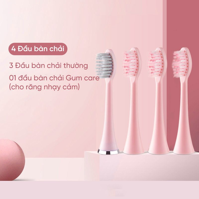 Combo 4 đầu bàn chải đánh răng điện lông mềm fionic et04 1 đầu chải gumcare, 3 đầu chải trắng răng