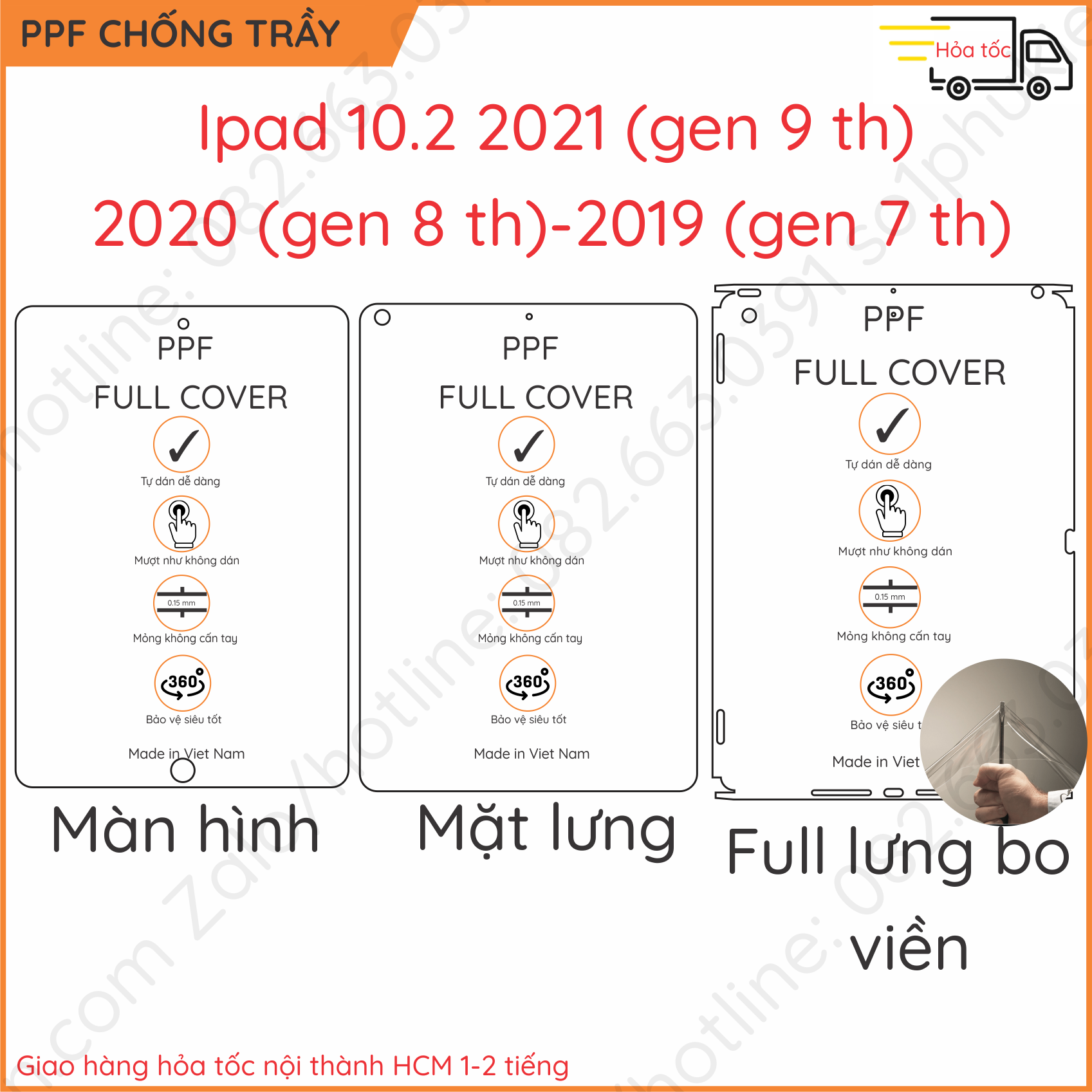 Dán ppf ipad 10.2 2021/ 2020/ 2019 loại trong, nhám dành cho màn hình, mặt lưng, full body lưng viền
