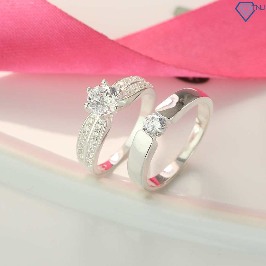Nhẫn cặp đôi bạc thật đính đá đẹp khắc tên ND0431 - Trang Sức TNJ