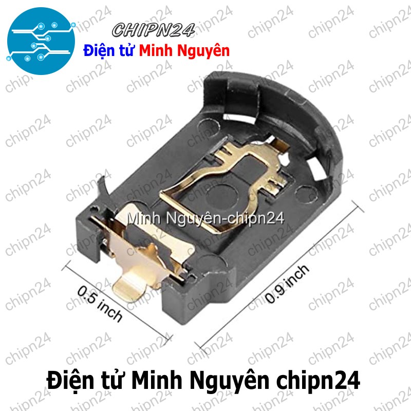 [2 cái] (F138.5) Đế pin CR2032 Dán SMD V1 Đen - HH000602
