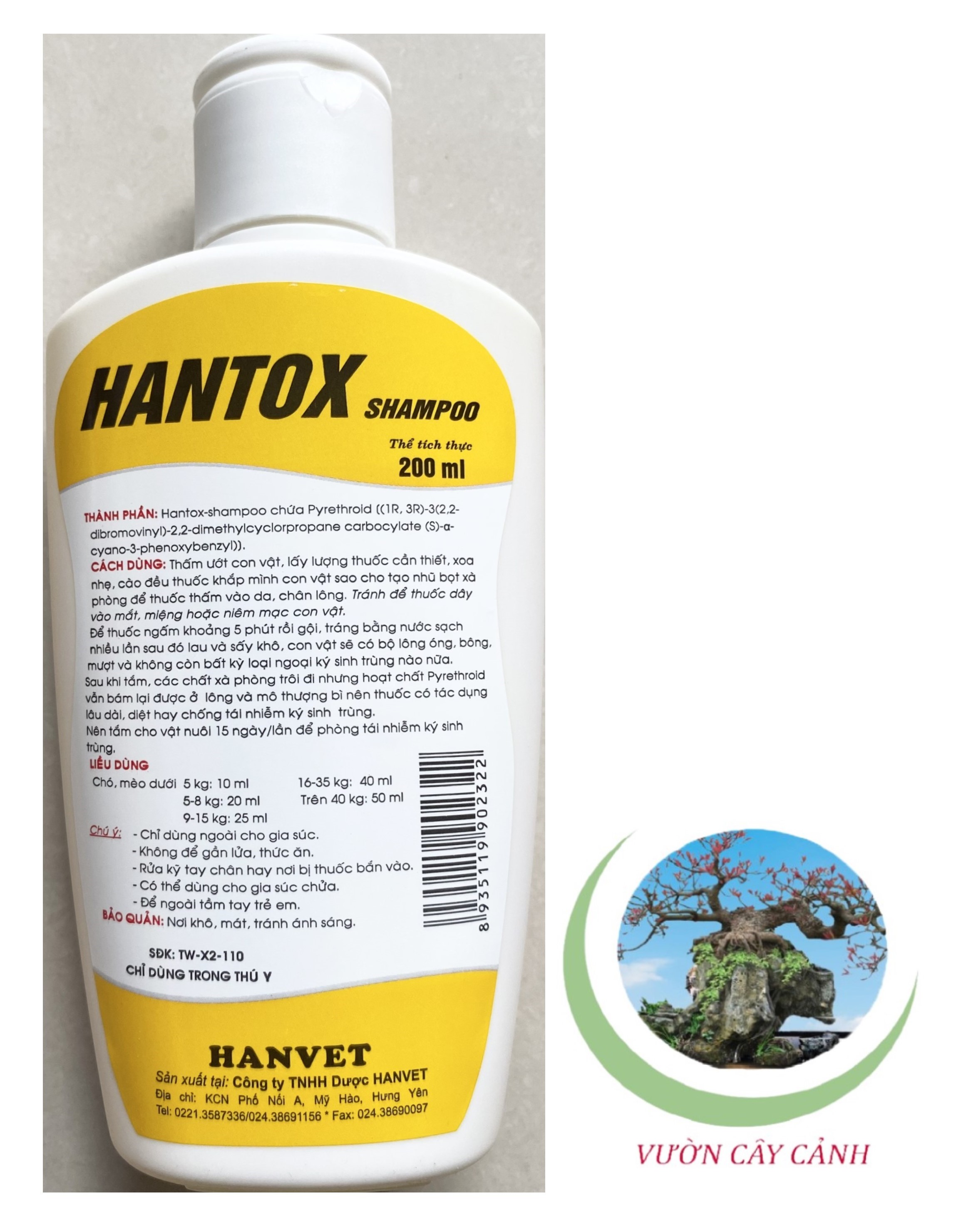 Hantox Shampoo - Dầu tắm Chó, Mèo (Màu Vàng) - 059B# 200ml