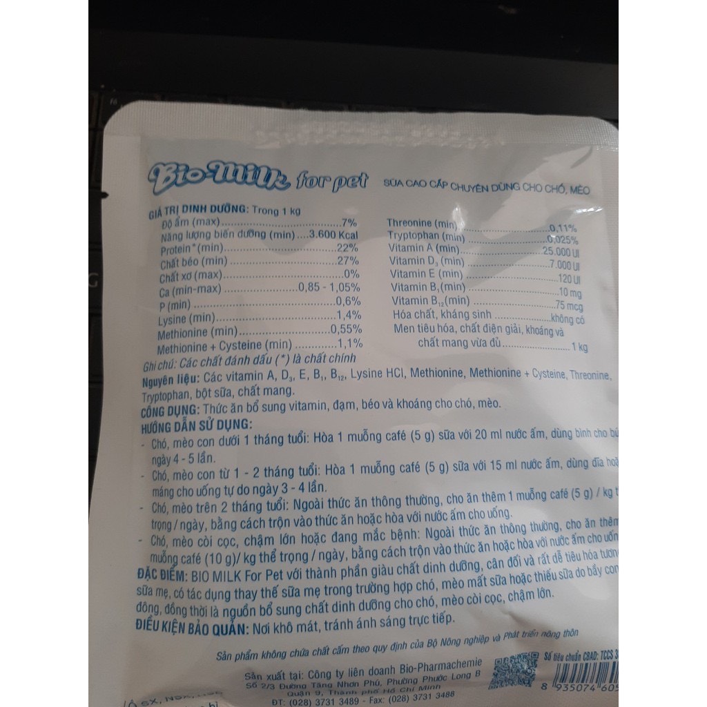 [HCM]SỮA BỘT BIO MILK DÀNH CHO CHÓ MÈO CON gói 100g