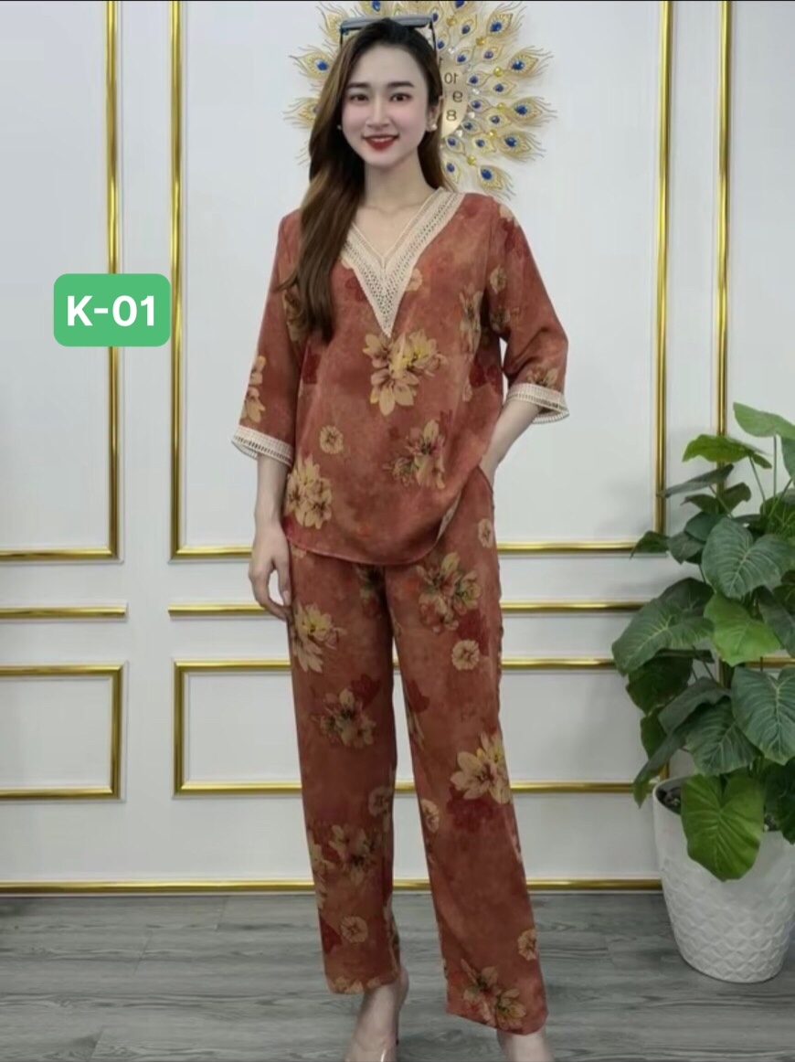 BỘ  TRUNG NIÊN CHẤT LỤA MANGO TAY LỠ MÃ K