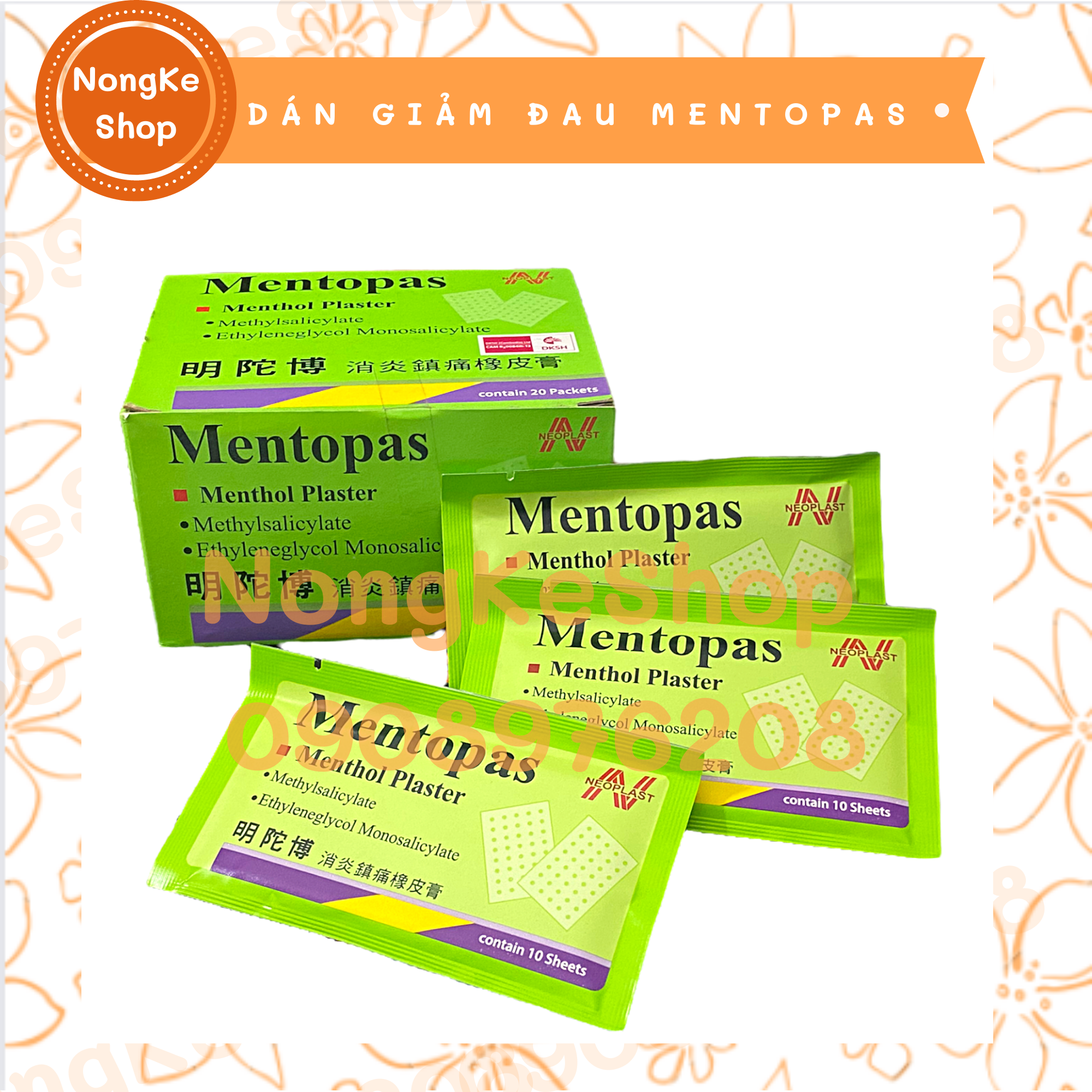 1 GÓI 10 MIẾNG DÁN GIẢM ĐAU MENTOPAS THÁI LAN
