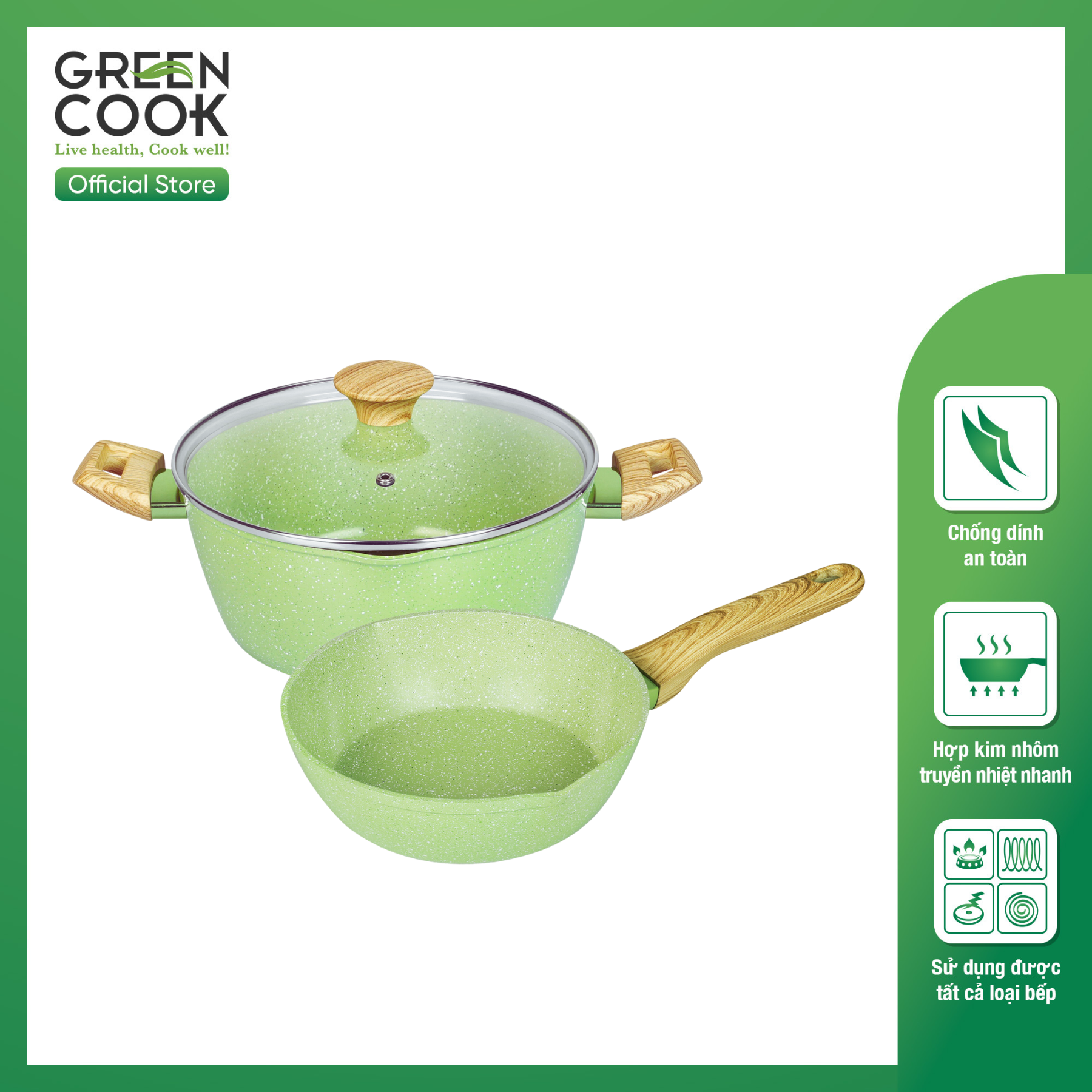 Combo nồi và chảo nhôm sâu men đá…