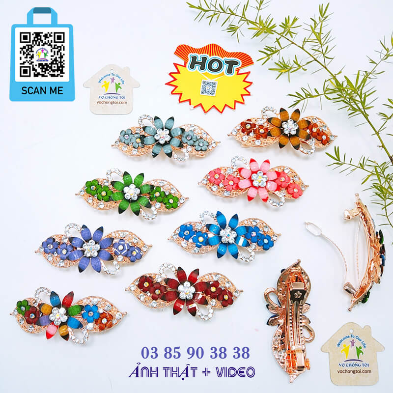 Kẹp tóc nữ Hàn Quốc, cặp tóc pha lê đính đá, phụ kiện nữ 3d cao cấp hoa lá cách điệu - thương hiệu Vợ Chồng Tôi